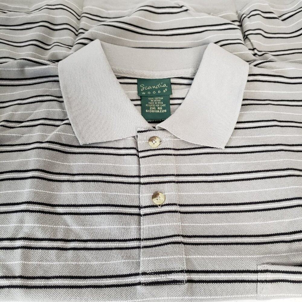 Scandia Woods Stripe Button Top Spread Collar Golf Polo 2XL - Picture 3 of 7